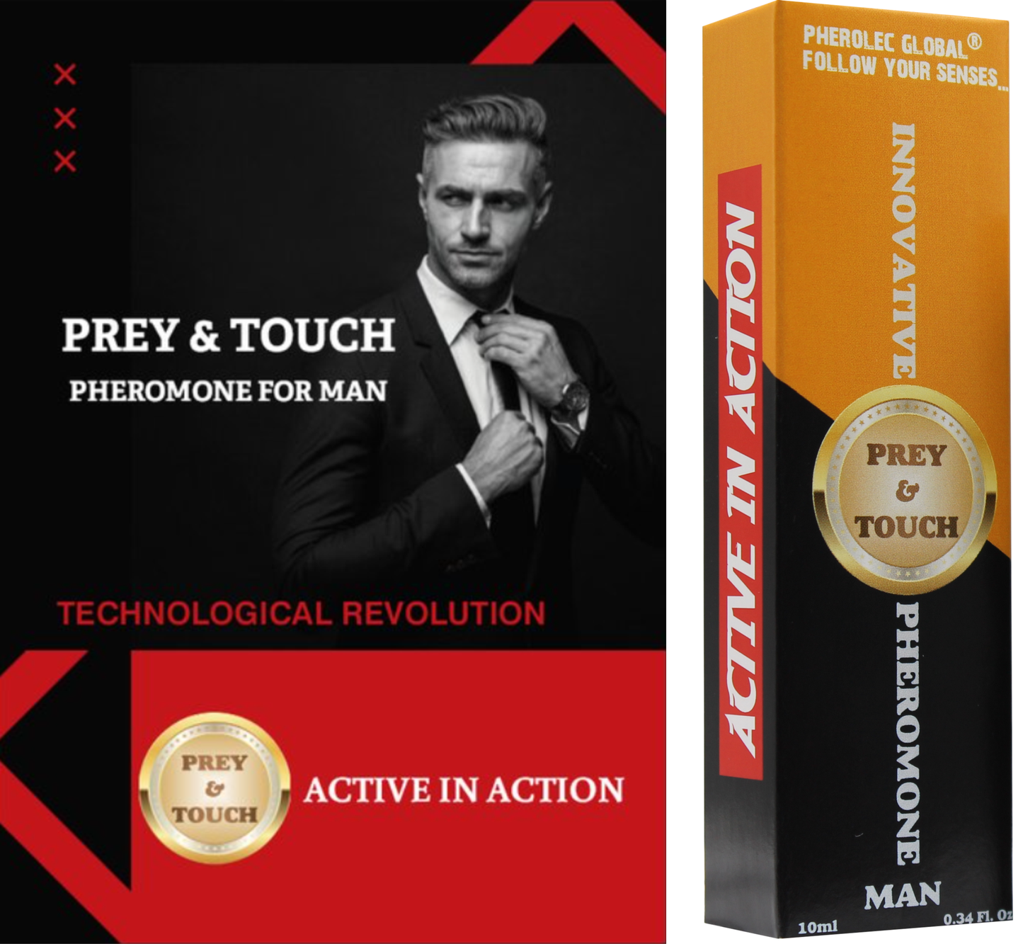 technological revolution active in action pheromone for men prey&touch 10 ml roll on bottle elegant packaging